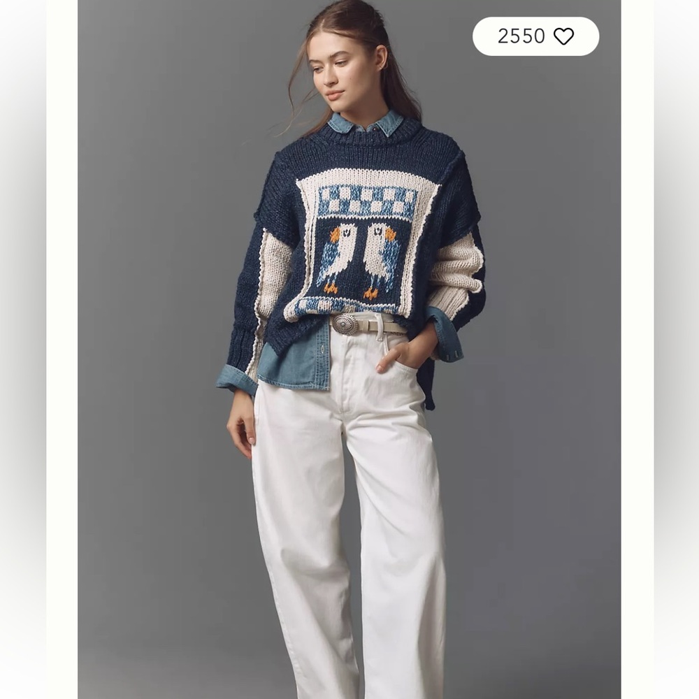 Anthropologie Pilcro Chunky Crew-Neck Sweater medium Blue Motif - Picture 3 of 8